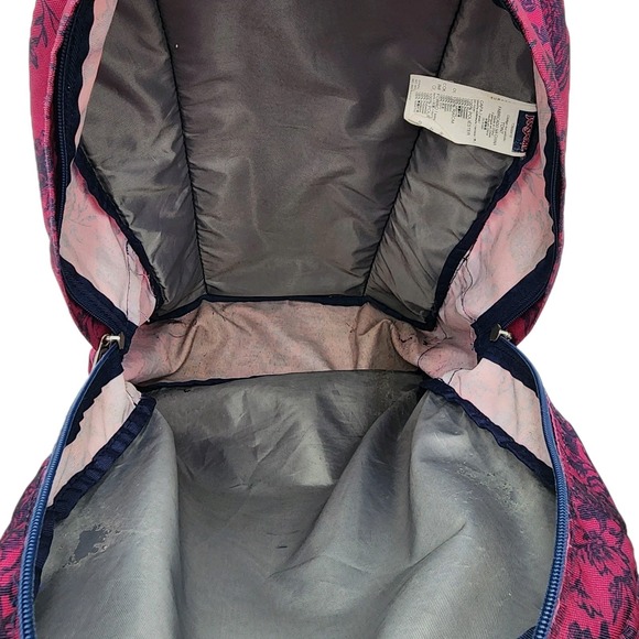 Vintage Jansport Superbreak Backpack Maroon With Navy Floral Graphics Fall 2015 - Picture 14 of 16